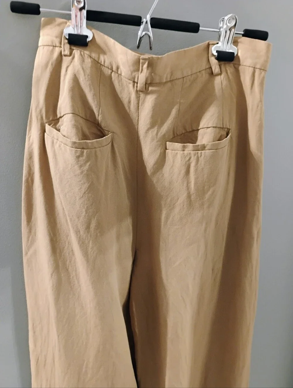 Women's ZARA Sz XS Tan Gold High Rise Pleated Wide Leg Linen Blend Pant